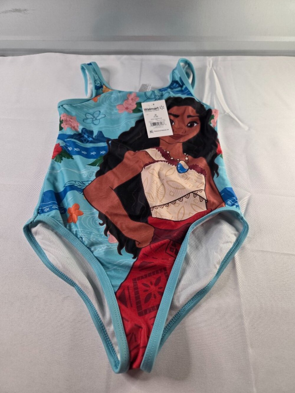 Disney Moana One Piece Swimsuit Girls Size M 7/8 Blue Character Swimwear NWT